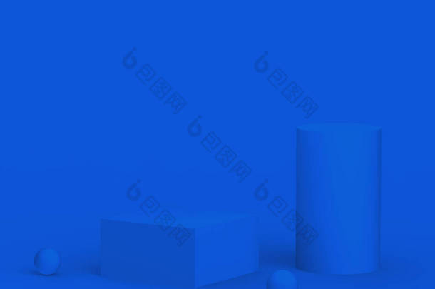3D蓝领台现代最小设计工作室背景。摘要三维几何<strong>形体</strong>图解绘制.情人节产品的展示.