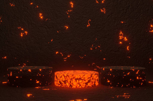 3D渲染抽象火山岩浆平台
