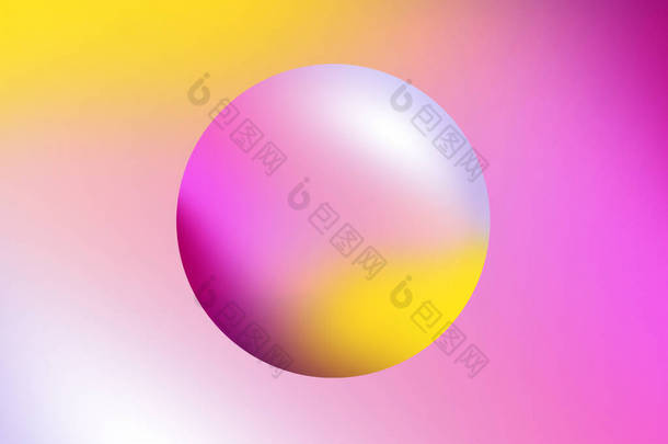 黄色至粉色的渐变球体在彩色渐变背景上的图解。带有复制空间的当代流行风格的抽象背景.
