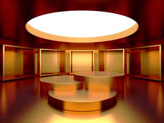 金色的豪华底座或空白讲台。漂亮优雅的背景。3D渲染