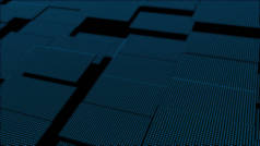 3D抽象蓝色立方体。VJ等距几何马赛克波型.带随机运动立方体的几何数字背景.现代简约的概念。3d渲染