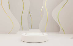用于产品展示的抽象的白色和金色讲台。3D渲染说明