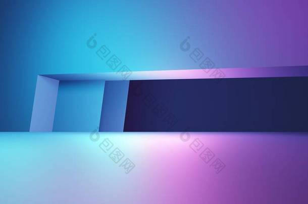 紫色和蓝色抽象几何背景的3D<strong>渲染</strong>。广告,科技,展示,横幅,化妆品,时尚,商业,多样化的场景.Sci-Fi Illustration 。产品展示