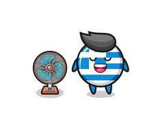 cute greece is standing in front of the fan , cute design