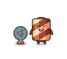 cute wafer roll is standing in front of the fan , cute design