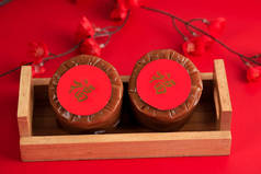 Chinese New Year Cake (with Chinese character Fu means Fortune). Popular as Kue Keranjang or Dodol C