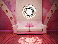 现代室内设计的客厅与粉红色沙发和 w