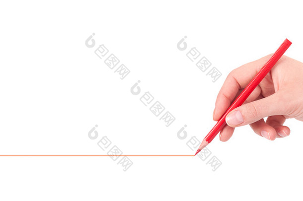 手绘图用铅笔孤立的红线