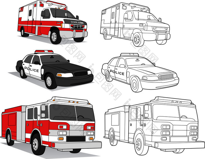 救护车、 警车、 消防车