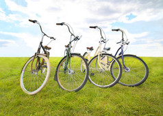 草地上的四个自行车