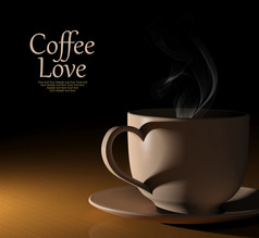 咖啡的爱。杯温暖的咖啡在黑色背景上