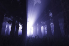 超自然场面在黑暗深林 3d 渲染
