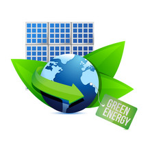 太阳能电池板和绿色能源标签