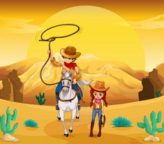牛仔和牛仔在沙漠里的姑娘