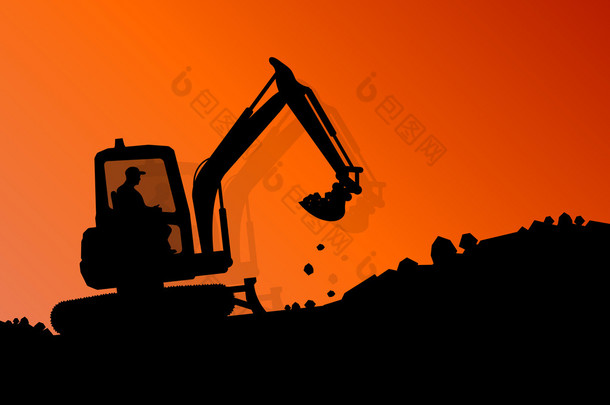 挖掘机装载机<strong>液压</strong>机器拖拉机和工人挖