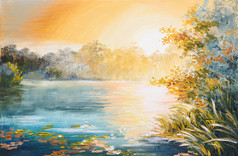 绘画 — — 日落湖上