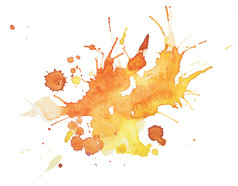 抽象的水彩画水彩画手绘在污渍上多彩的黄色橙色油漆飞溅
