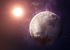 冥王星与月亮从显示所有他们美丽的空间。非常详细的图像，包括由美国国家航空航天局提供的元素。其他方向和行星可用.