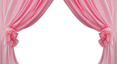 粉红色的窗帘收集在孤立的白色背景上的褶皱丝带