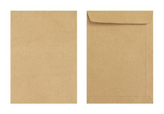 棕色信封正面和背面隔离在白色的背景下，Clipp