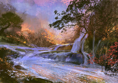  美丽的紫色瀑布插图