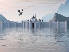 三维图上的水和龙的城堡