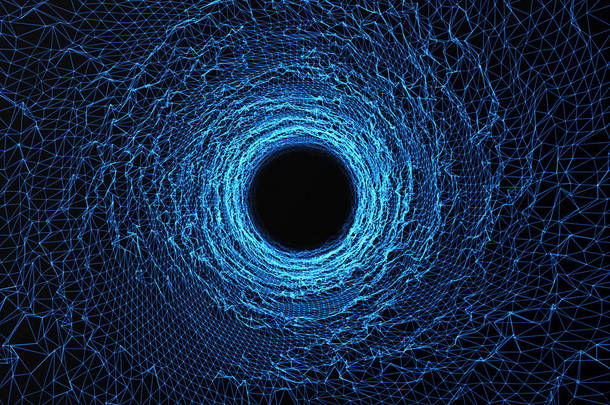 宇宙虫洞，空间旅行的概念，可以与另一个连接一个宇宙的漏斗状<strong>隧道</strong>。3d 渲染