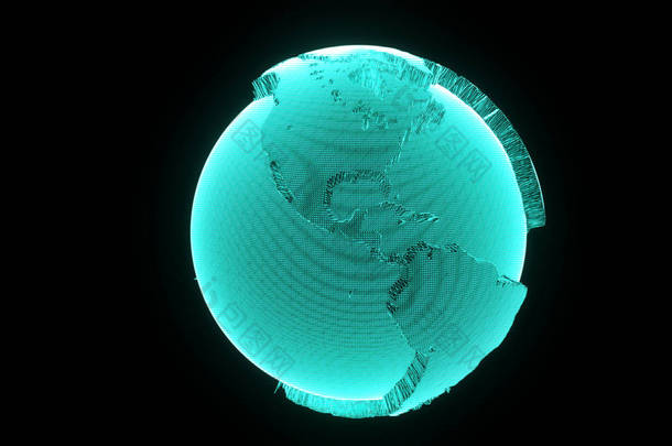 在线框全息图样式的<strong>地球</strong>。漂亮的 3d 渲染