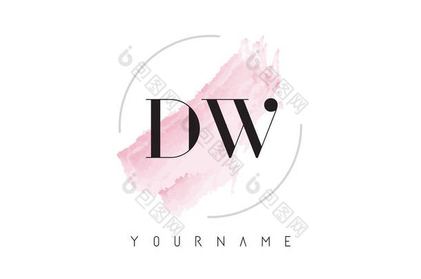 Dw D W 水彩字母标志设计与<strong>圆形画笔</strong>图案