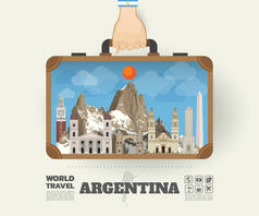 手拿着阿根廷地标全球旅行，旅程 Infog