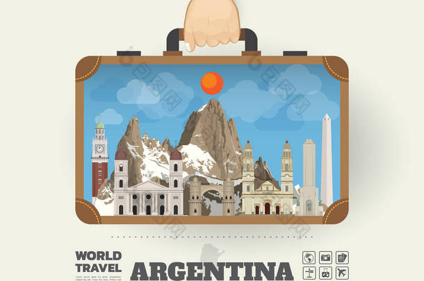 手拿着阿根廷<strong>地标</strong>全球旅行，旅程 Infog