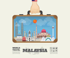 手拿着马来西亚地标全球旅行，旅程 Infogr
