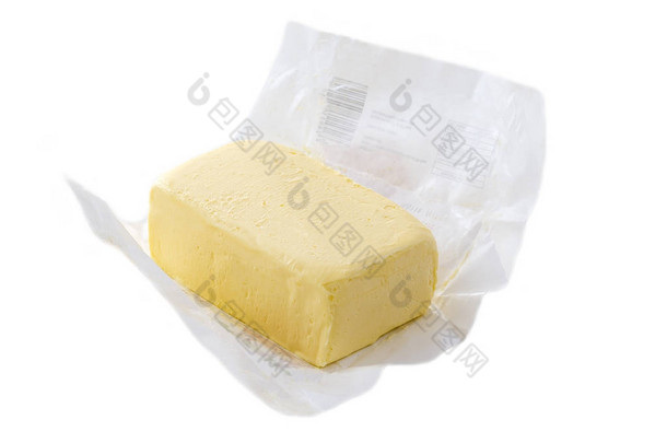 在白色 backgraund 上打开包人造黄油或素食黄油.