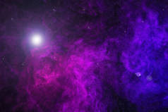 美丽的宇宙与紫色的烟雾, 星星和发光的光 