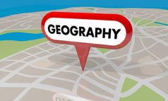 地理图 Pin 区域区域 Word 3d 渲染插图