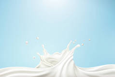蓝色背景下3d 插图中的旋转醇厚牛奶效果