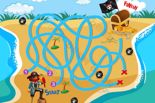 海盗海滩<strong>迷宫</strong>拼图游戏例证