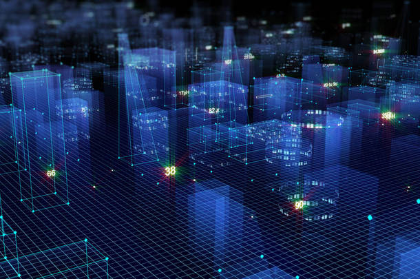 3d 从网络空间的数据、信息空间中的信息存储中呈现抽象的技术数字城市