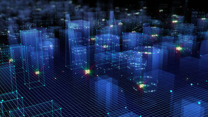 3d 从网络空间的数据、信息空间中的信息存储中呈现抽象的技术数字城市
