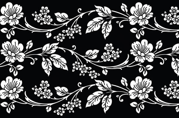 无缝隙的黑白花卉边框设计