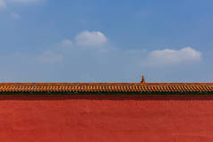 中国传统建筑的看法, 红色的墙壁和黄色的屋顶瓦片, 在紫禁城, 蓝天下, 在北京, 中国