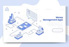 数字等距设计概念集的资金管理应用程序3d 图标。等向业务财务符号-信息图表, 图表, 用户档案, 登录页横幅网上的图表概念