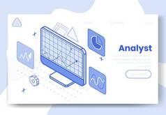 数字等距设计概念集Internet analyst app 3D icon.Isometric business analysis financial analytics infographics, 