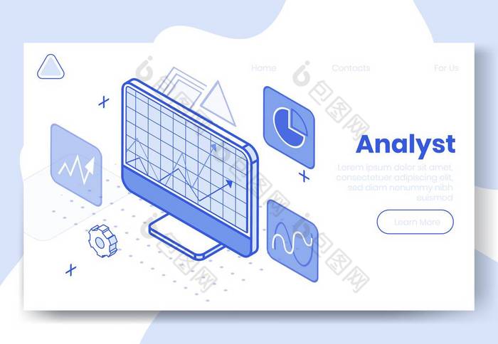 数字等距设计概念集Internet analyst app 3D icon.Isometric business analysis financial analytics infographics, 