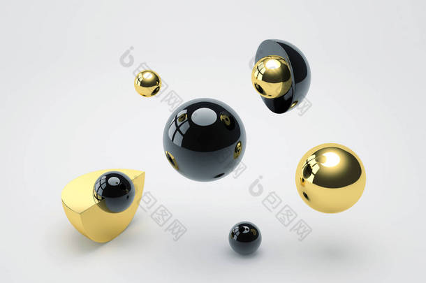 抽象背景与黑色和<strong>金色光</strong>泽球体