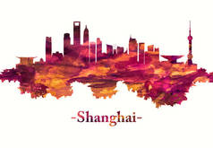 上海中国天际线在红色