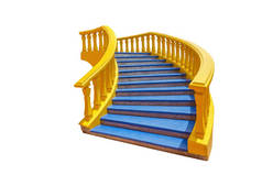 水泥楼梯交替橙色和蓝色，隔离在白色背景与剪切路径.