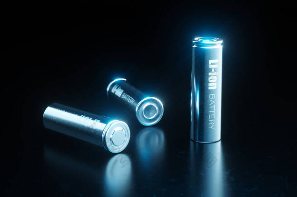 现代金属锂离子电池的特写概念