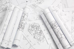 纸制建筑图纸和蓝图.工程蓝图