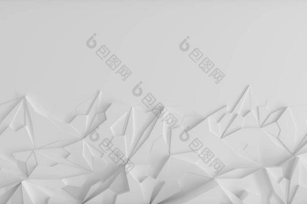 背景插图，具有低多边形冰块几何形状，纯白色，带水平可用空间.